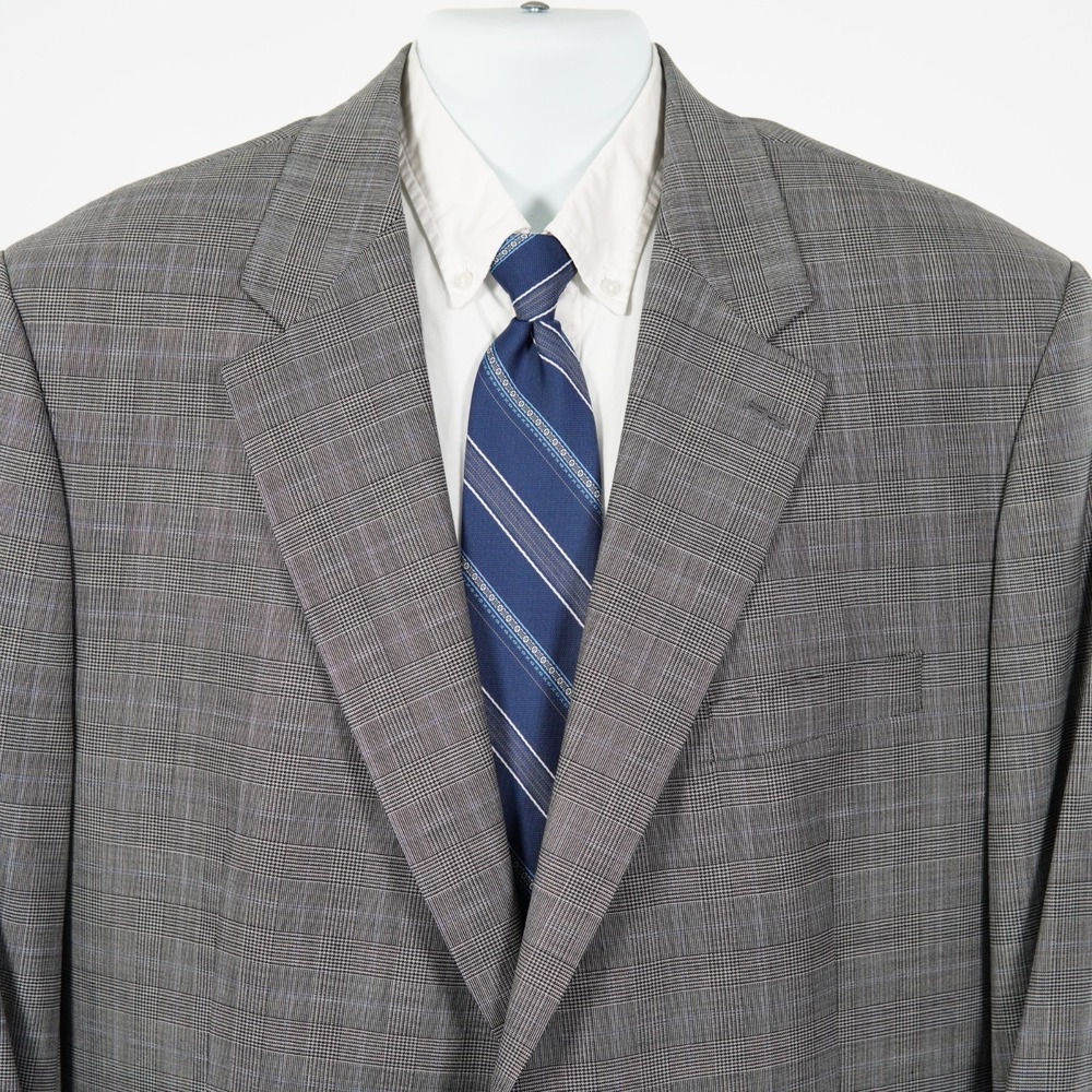 Ralph Lauren Blue Label Wool Gray Plaid W/ Blue Windowpane Blazer 46L Tagged 50L